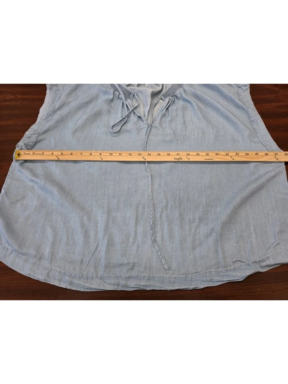 Vince Camuto Tencel Chambray Tie Front Top Smocked Waist Light Blue 2X Plus Size - Picture 5 of 6